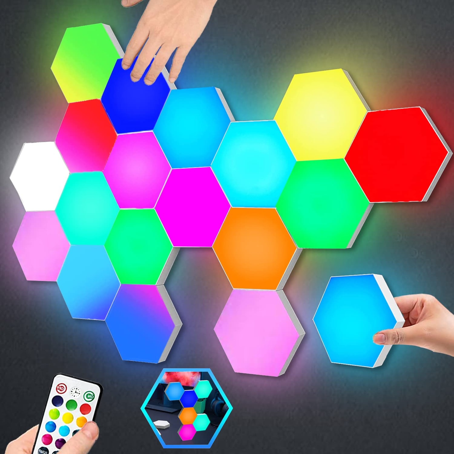 Amailtom Touch-Sensitive Hexagon LED Lights, 10 Pack, rgb multicolour hexagon light panel