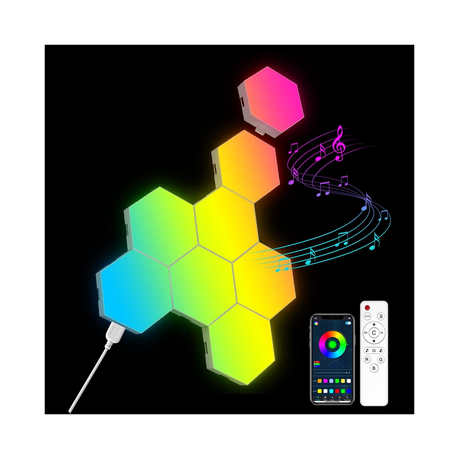 AONELAS OJQ Hexagon LED Wall Light Panels, 8 Pack, multicolour hexagon light panel