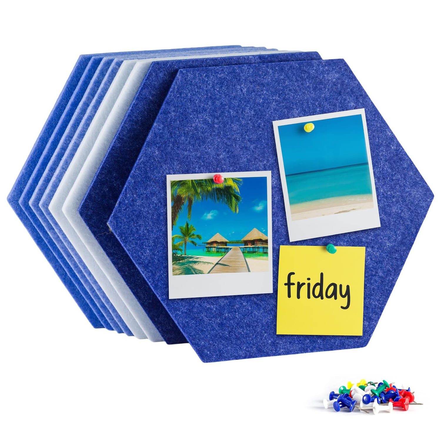 CROWNSHOP Hexagon Felt Bulletin Board, 8 Pack, felt neutral hexagon pin board tile