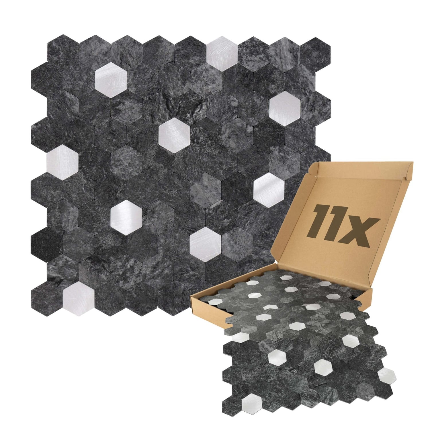 Dalsys Hexagon Stone-Look Wall Cladding, Anthracite Silver, 11 Pack, anthracite silver (stone look) hexagon panel