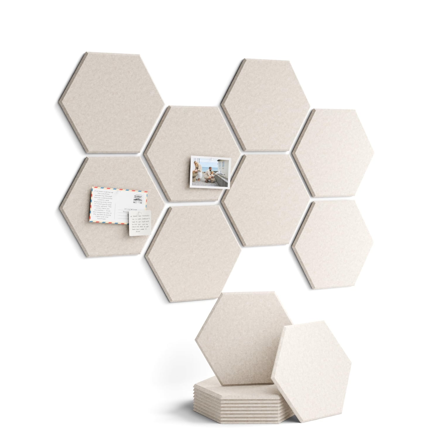 Fluxynara Hexagon Felt Pin Board, Oatmeal, 8 Pack, oatmeal hexagon pin board tile