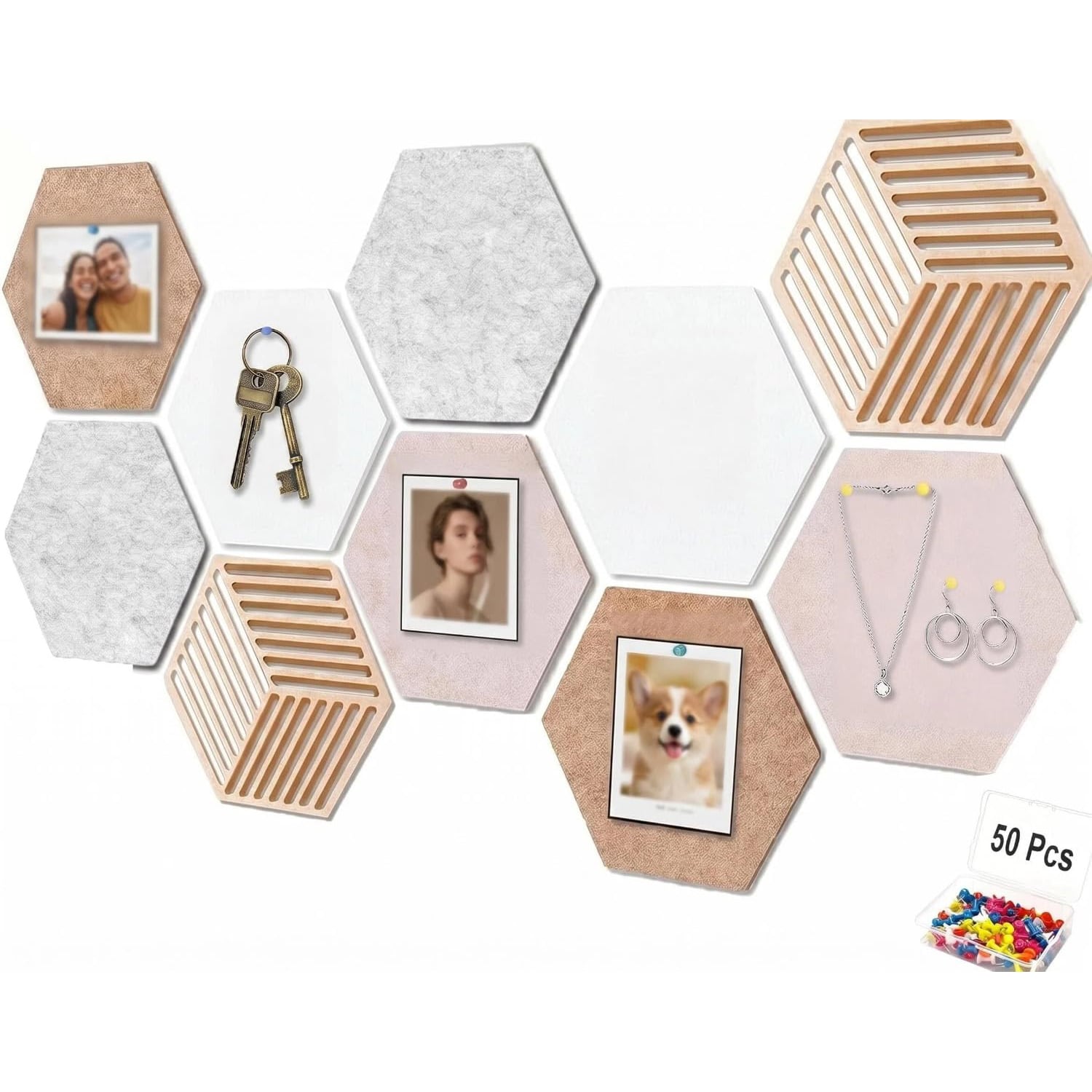 Geltais Hexagon Felt Bulletin Board Tiles, 10 Pack, felt neutral hexagon pin board tile