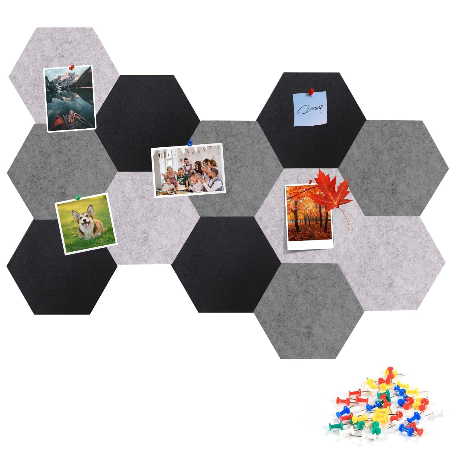 Gute Large Hexagon Felt Pin Board, 12 Pack, felt neutral hexagon pin board tile