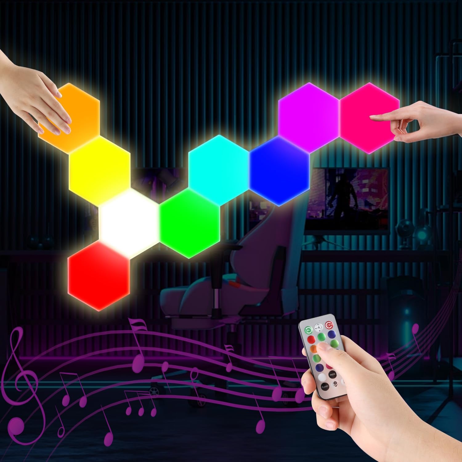 IFTHFOUR Hexagon LED Light Panels, 6 Pack, rgb multicolour hexagon light panel
