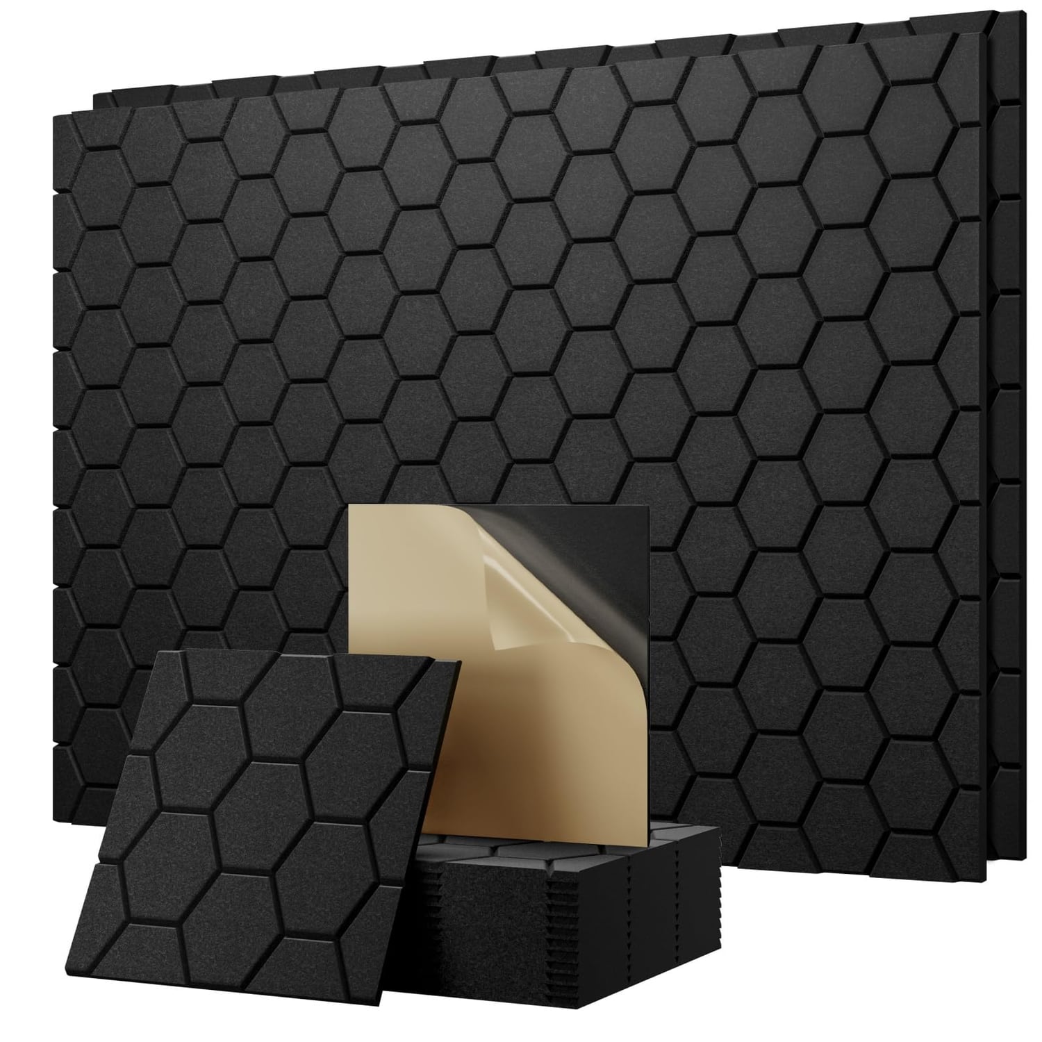 Irisroom Hexagon Acoustic Panels, Black, 12 Pack, black hexagon panel