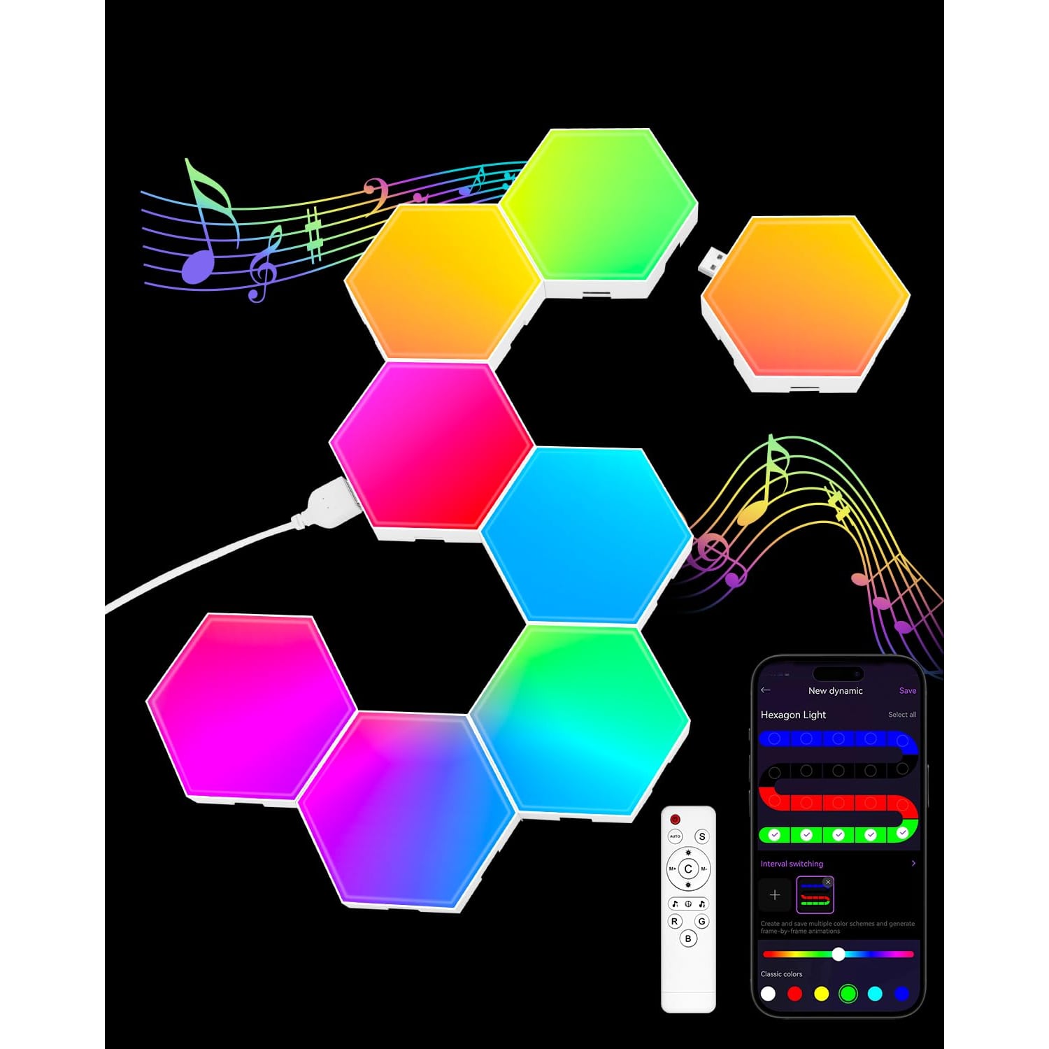 JIMIMORO Hexagon LED Light Panels, 8 Pack, rgb multicolour hexagon light panel