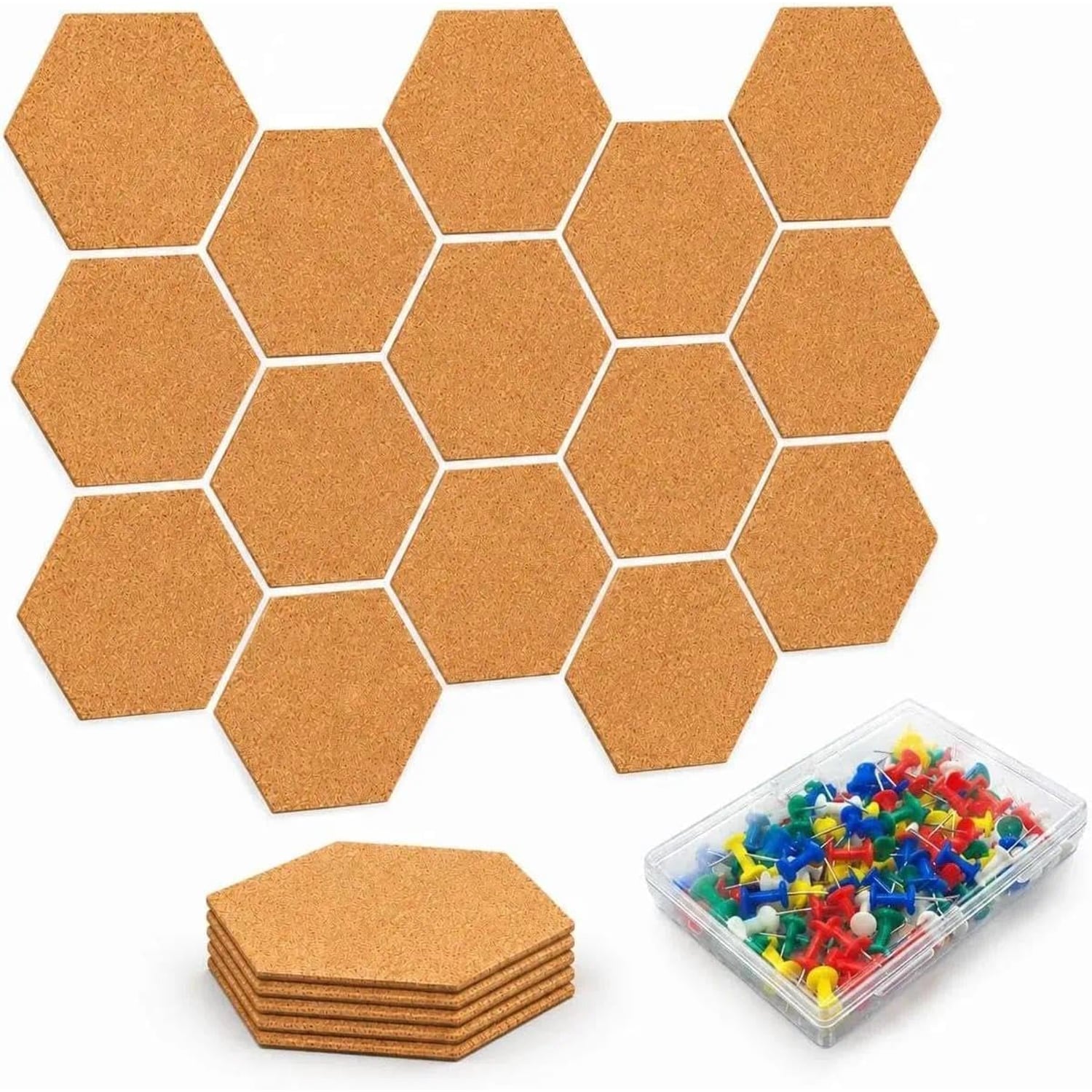 Juhuifu Hexagon Cork Boards, Natural, 20 Pack, natural brown cork hexagon pin board tile