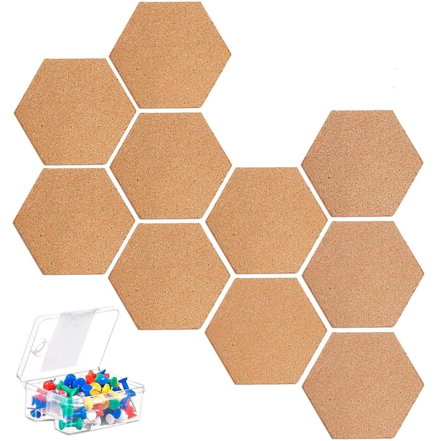 KAHEIGN Hexagon Cork Board, 10 Pack, natural cork hexagon pin board tile