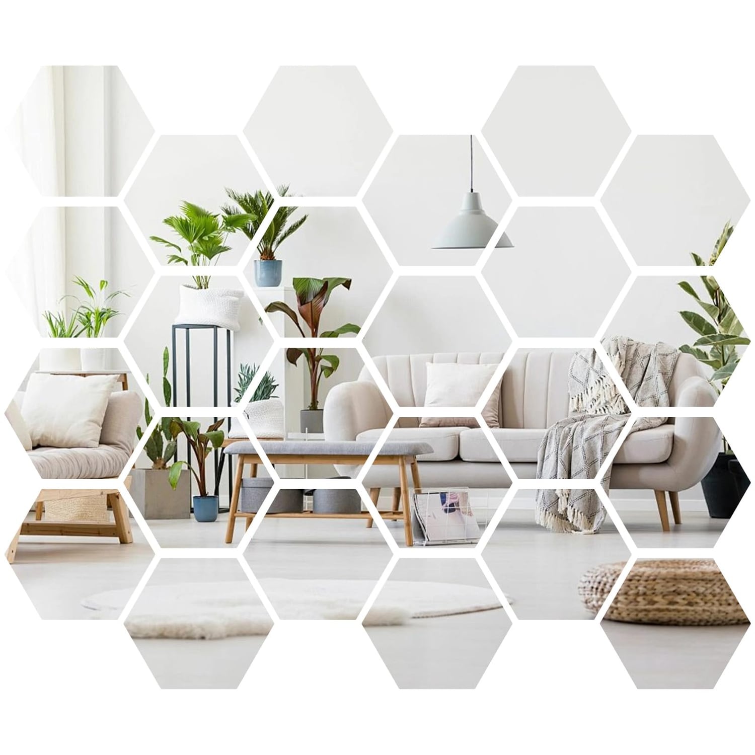 LOPYXBR Mini Hexagon Mirror Tiles, 24 Pack, mirror silver hexagon panel