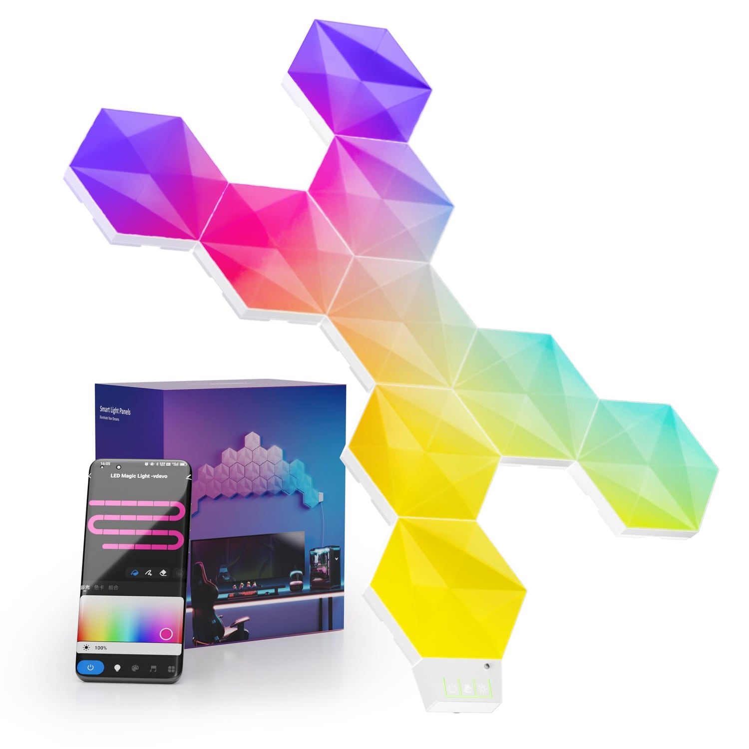 LPDISPLAY Smart Hexagon LED Wall Lights, 9 Pack, rgbic multicolour hexagon light panel