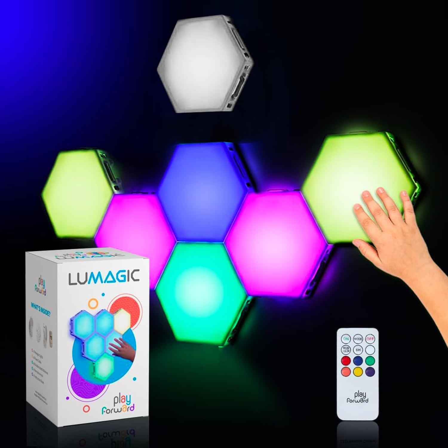 LuMAGIC Tap Tap Sensory Hexagon LED Lights, 7 Pack, multicolour hexagon light panel