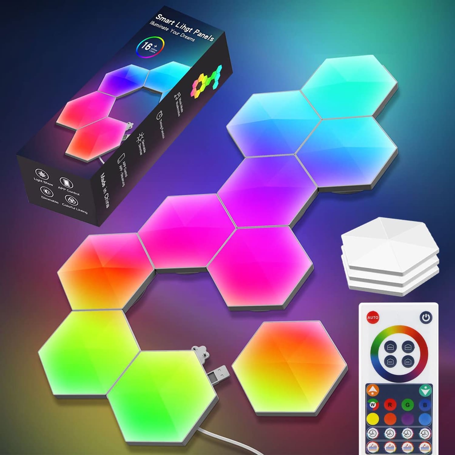 Mamamax Hexagon LED Wall Lights, 3 Pack, rgbic multicolour hexagon light panel