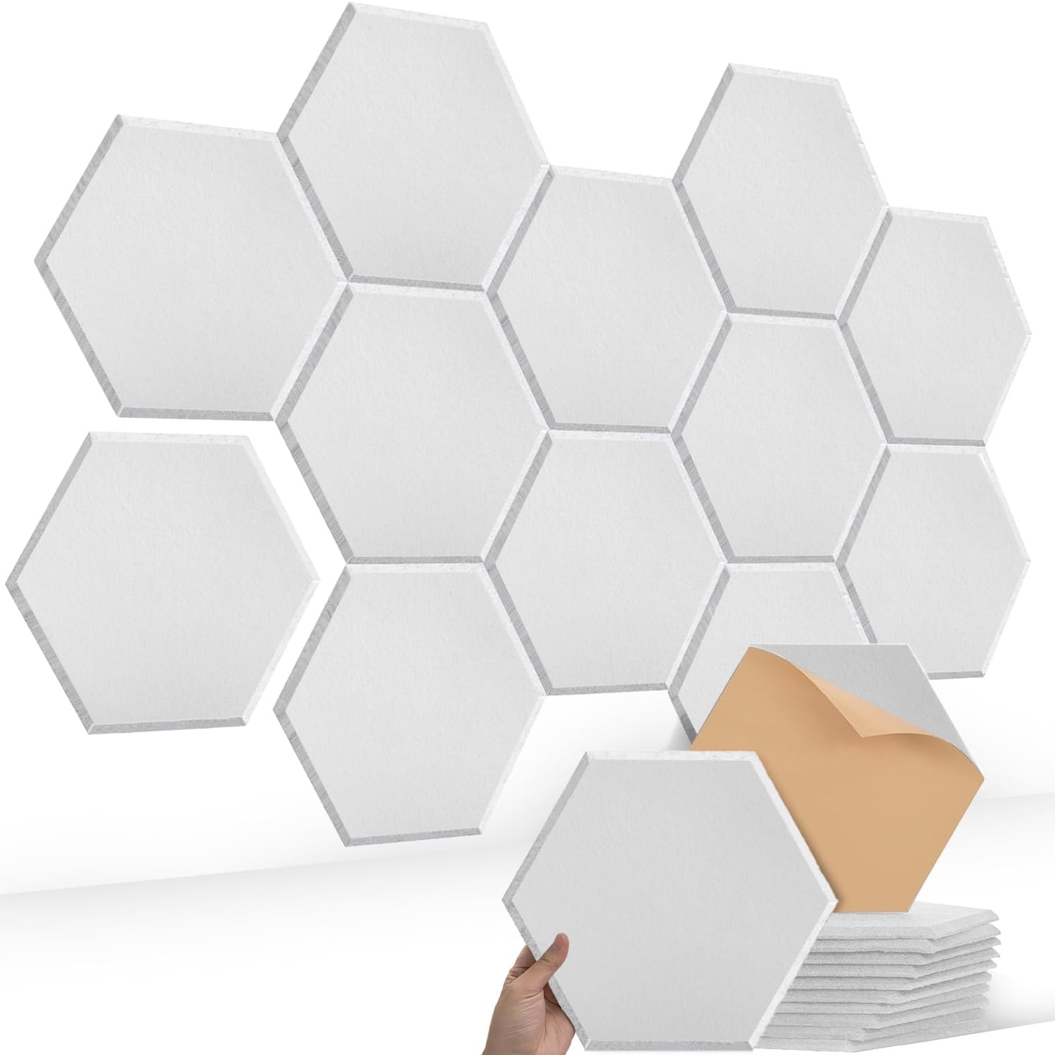 Mgood Hexagon Acoustic Panels, White, 12 Pack, white hexagon panel