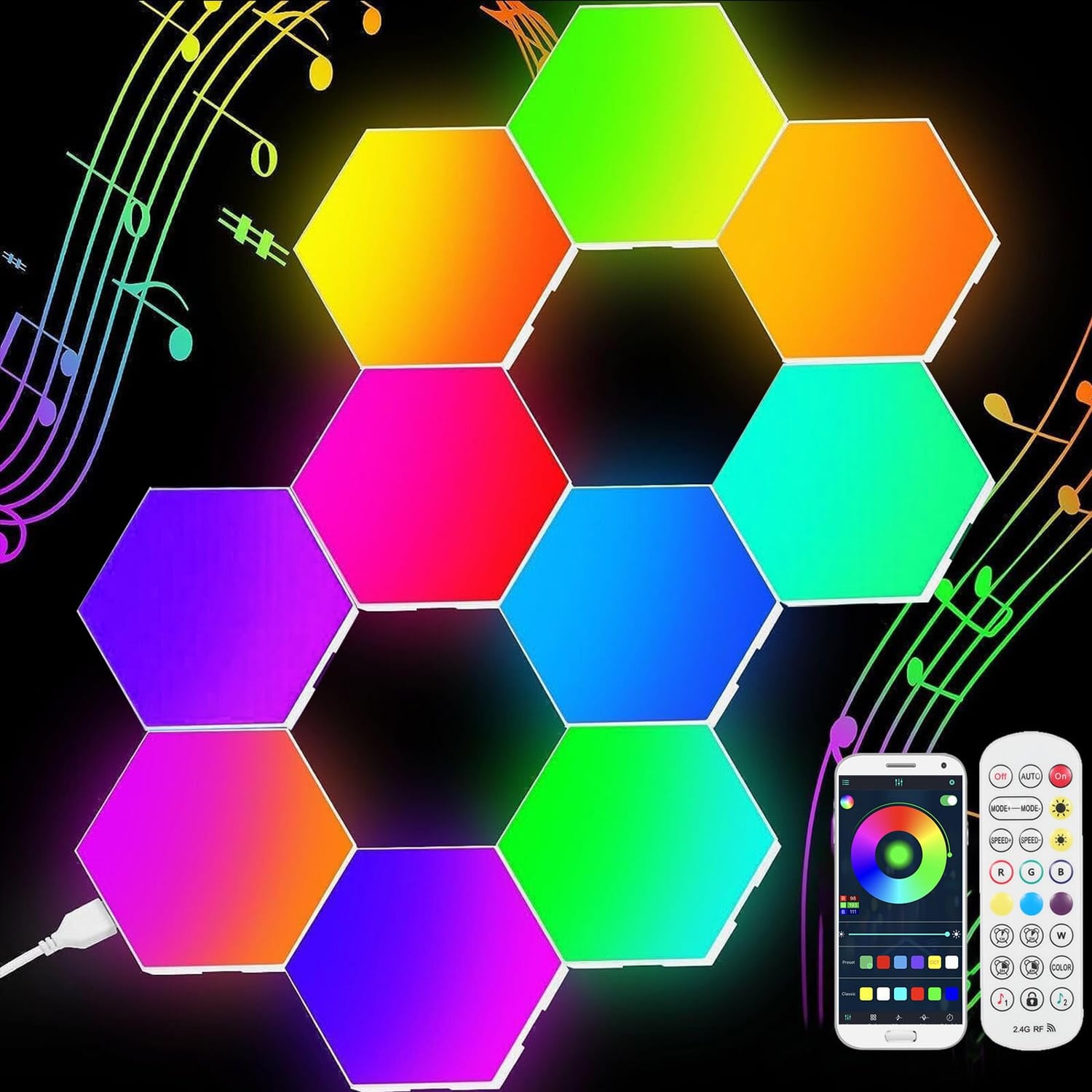 Neoglint Hexagon LED Light Panels, 10 Pack, rgb multicolour hexagon light panel