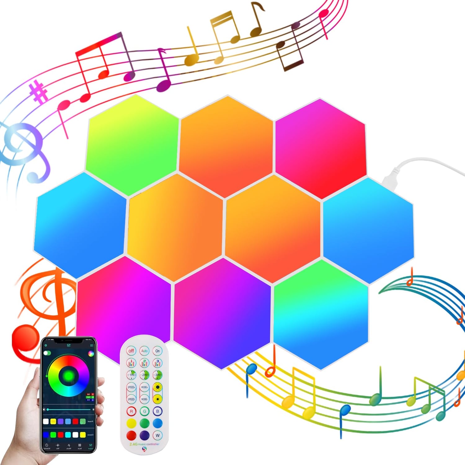 Nurkoo Hexagon LED Gaming Wall Light, 14 Pack, rgb multicolour hexagon light panel