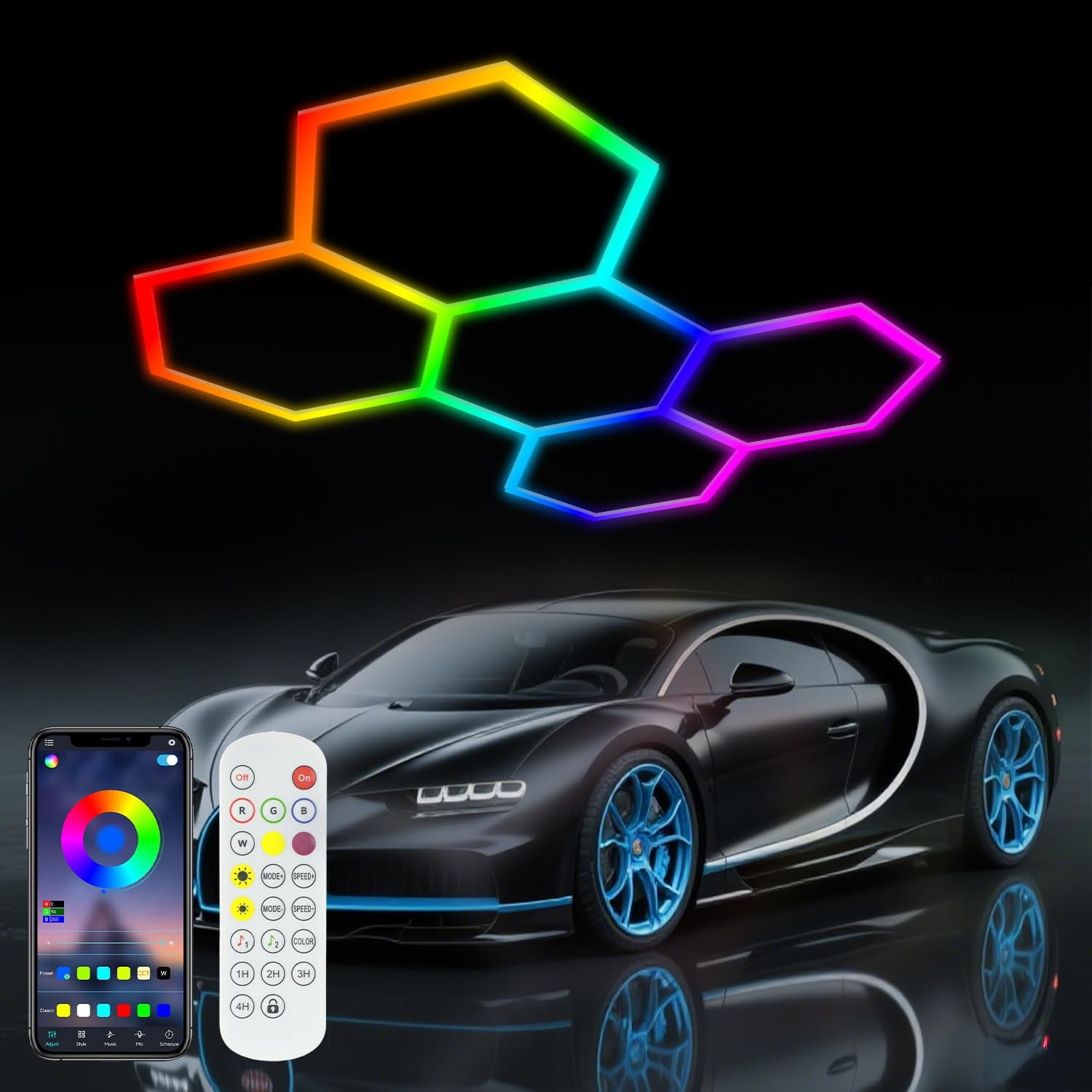 Oyajia RGB LED Hexagon Light Panels, 5 Pack, rgb multicolour hexagon light panel