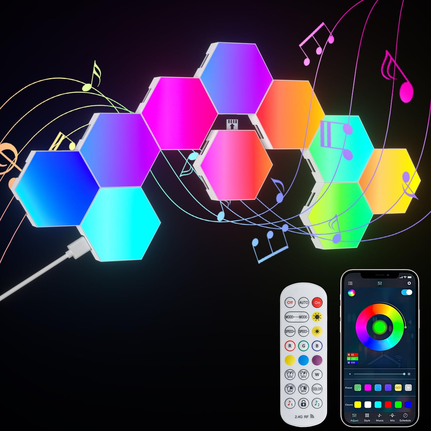 PUMPKINS Hexagon LED Light Panels, 10 Pack, rgb multicolour hexagon light panel