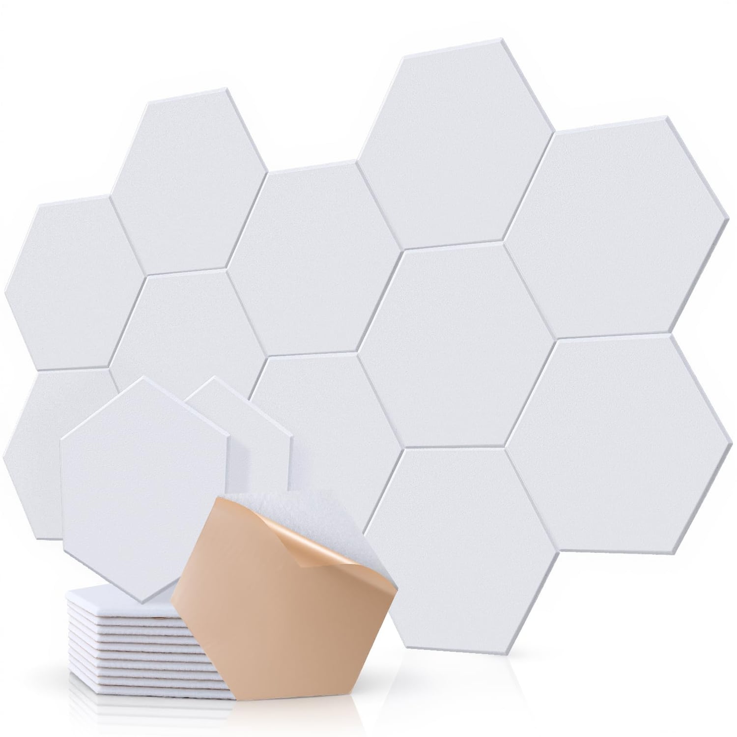 Putentfun Hexagon Acoustic Panels, White, 12 Pack, white hexagon panel