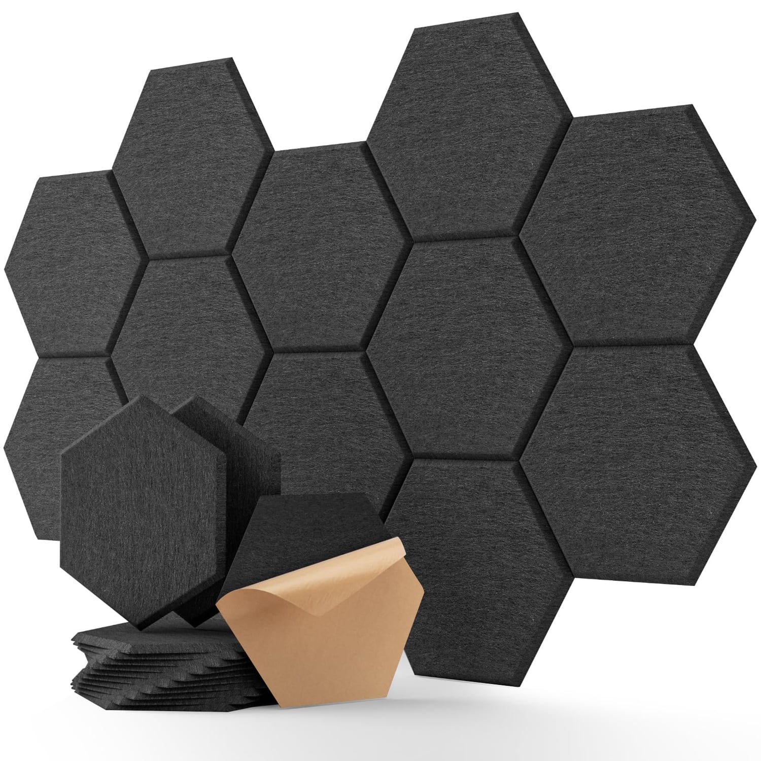 Soundsbay Hexagon Acoustic Panels, Grey, 12 Pack, grey hexagon panel