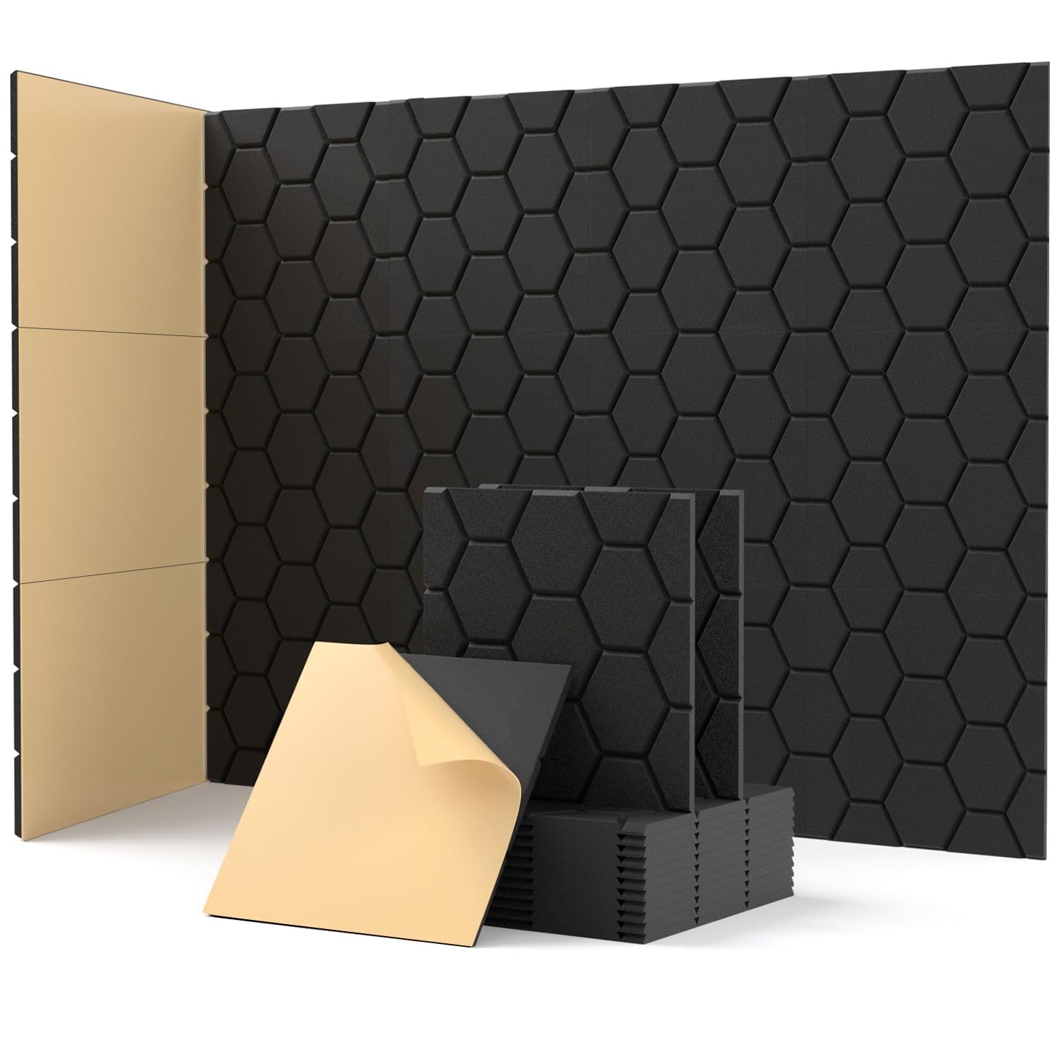 Soundsbay Honeycomb Hexagon Acoustic Panels, Black, 12 Pack, black (honeycomb) hexagon panel