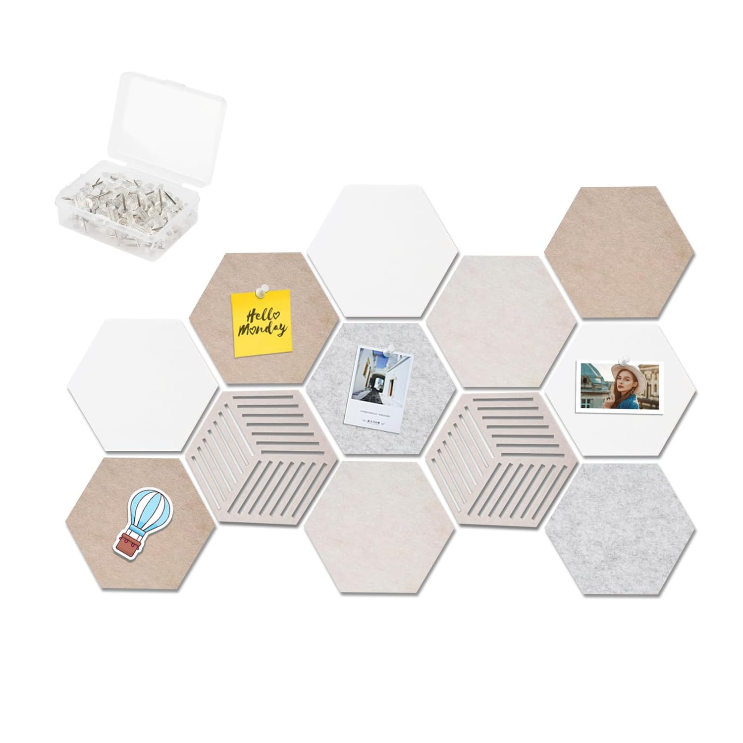 Sparklenut Hexagon Felt Memo Boards, 12 Pack, felt neutral hexagon pin board tile