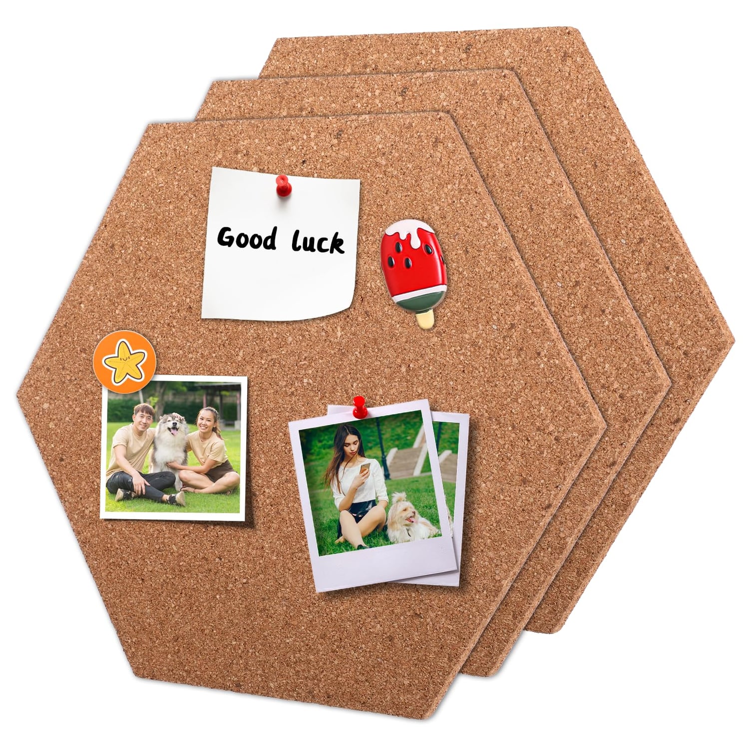 Thinp Mini Hexagon Cork Bulletin Board, 3 Pack, natural cork hexagon pin board tile