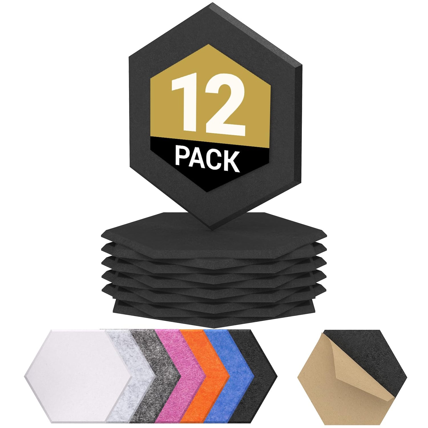 TONOR Hexagon Acoustic Panels, Black, 12 Pack, black hexagon panel