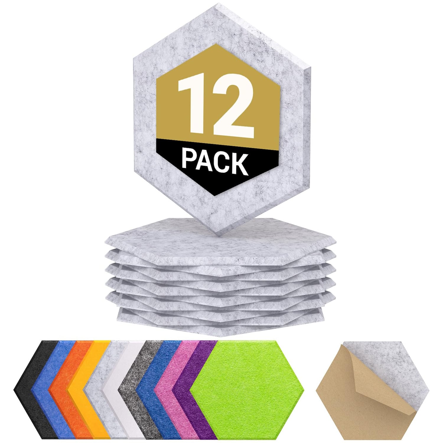 TONOR Hexagon Acoustic Panels, Grey, 12 Pack, grey hexagon panel