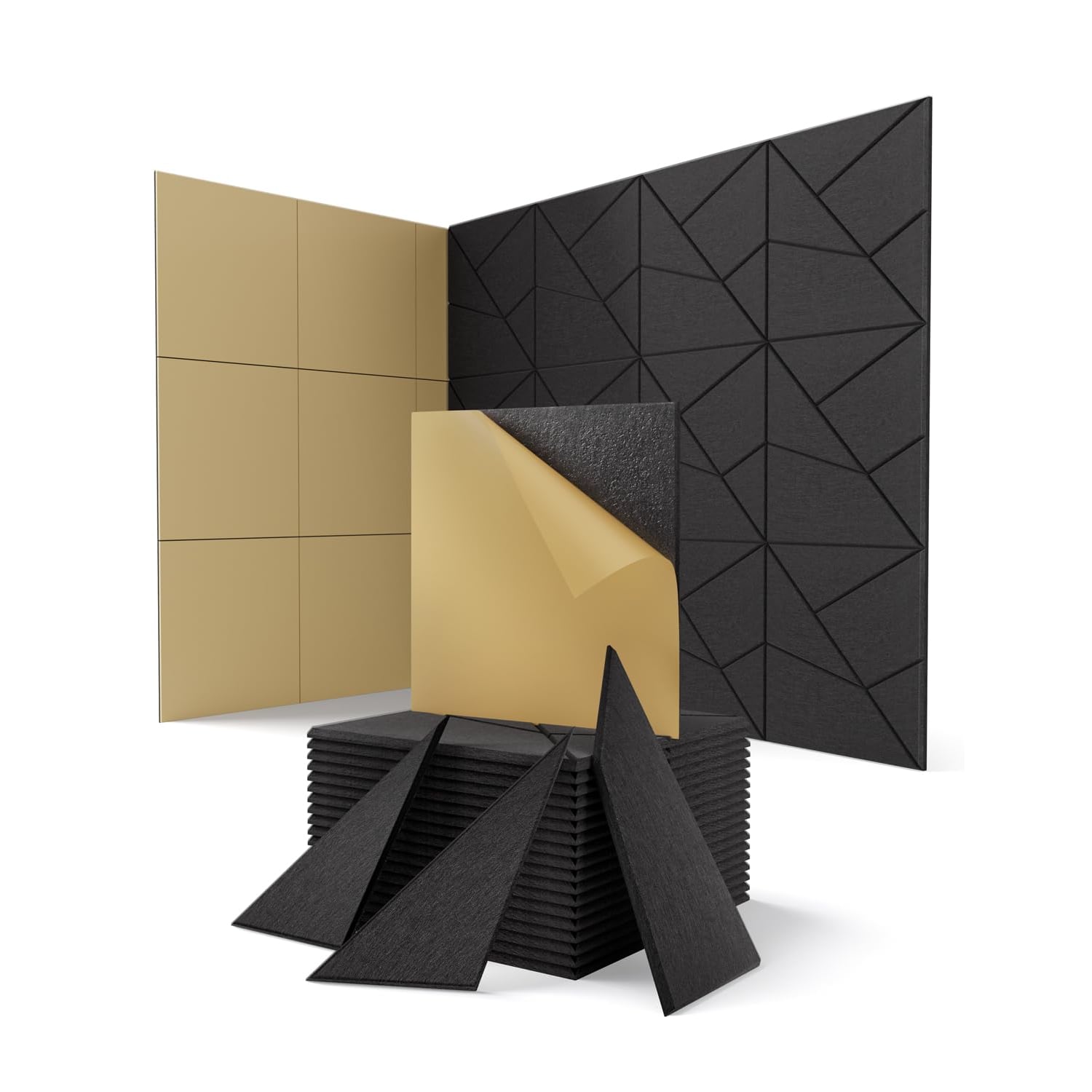 Topnaca Hexagon Acoustic Panels, Black, 18 Pack, black hexagon panel