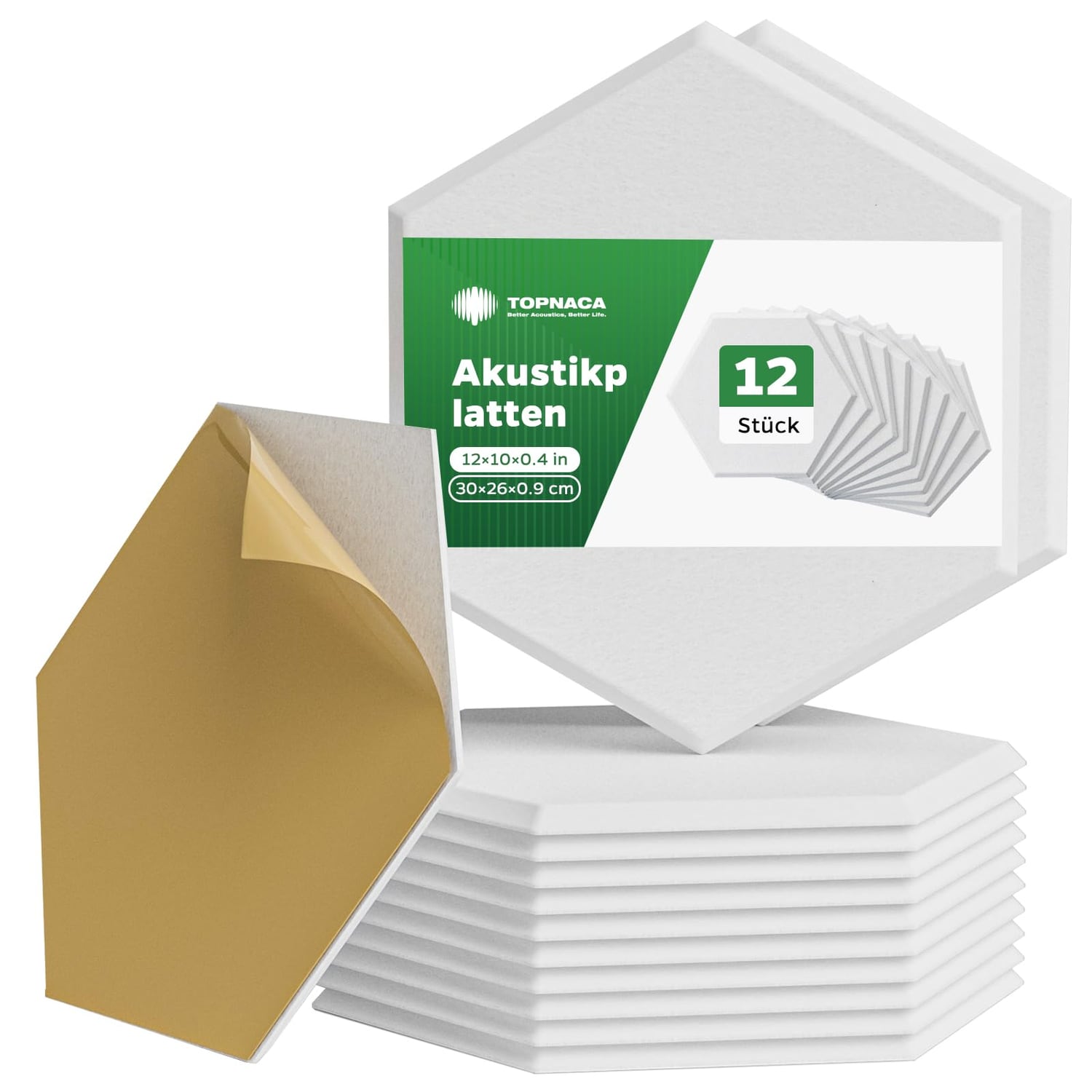 Topnaca Hexagon Acoustic Panels, White, 12 Pack, white hexagon panel
