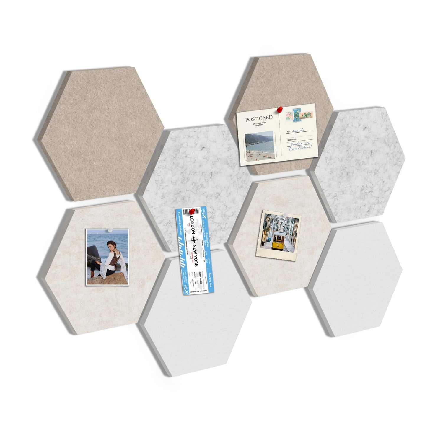 Toptople Large Hexagon Cork Board, Linen Beige, 8 Pack, linen beige hexagon pin board tile