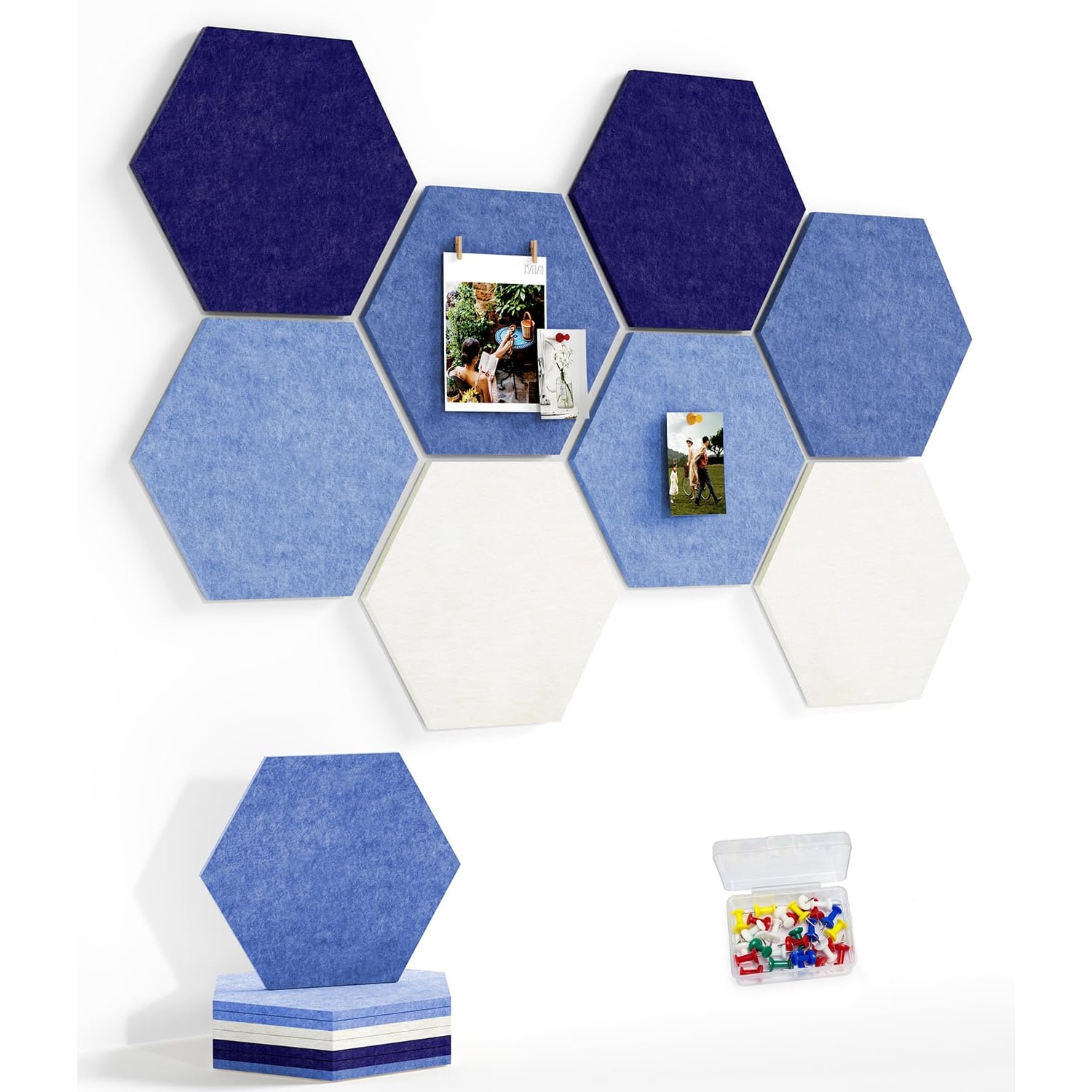 Uoisaiko Large Felt Hexagon Pin Board, 8 Pack, felt neutral hexagon pin board tile