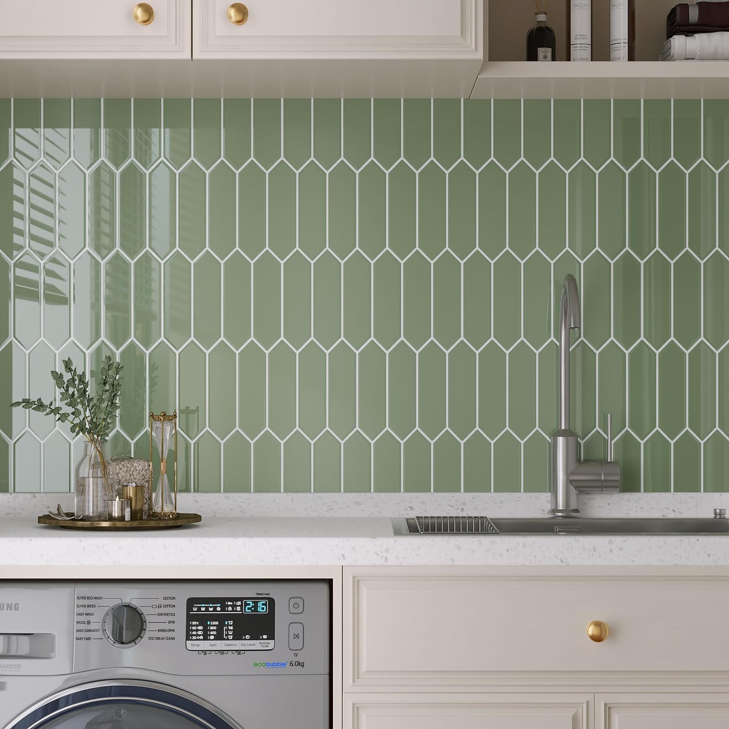 VaryPaper Light Sage Green Hexagon Tile Stickers, 10 Pack, light sage green hexagon panel