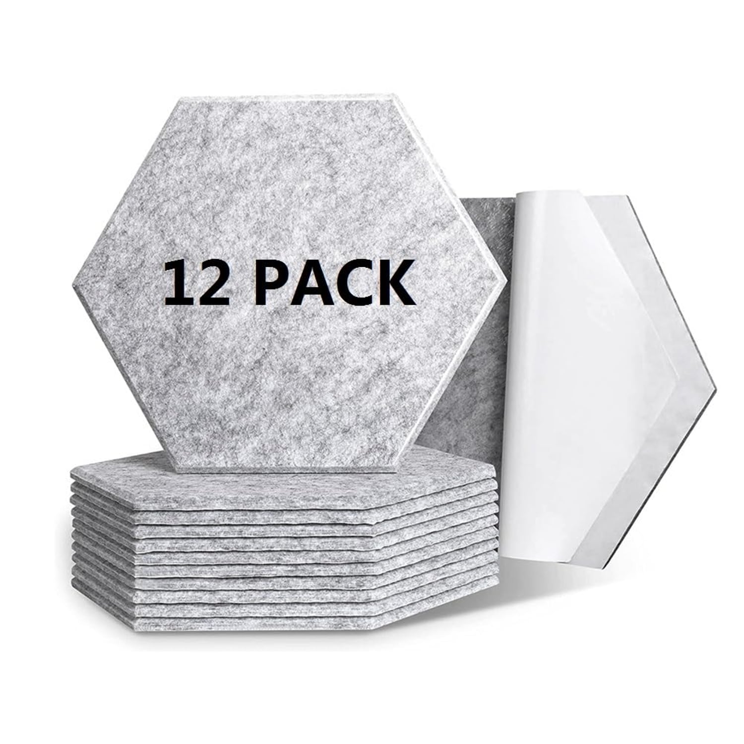 Warmiehomy Hexagon Acoustic Panels, Grey, 12 Pack, grey hexagon panel